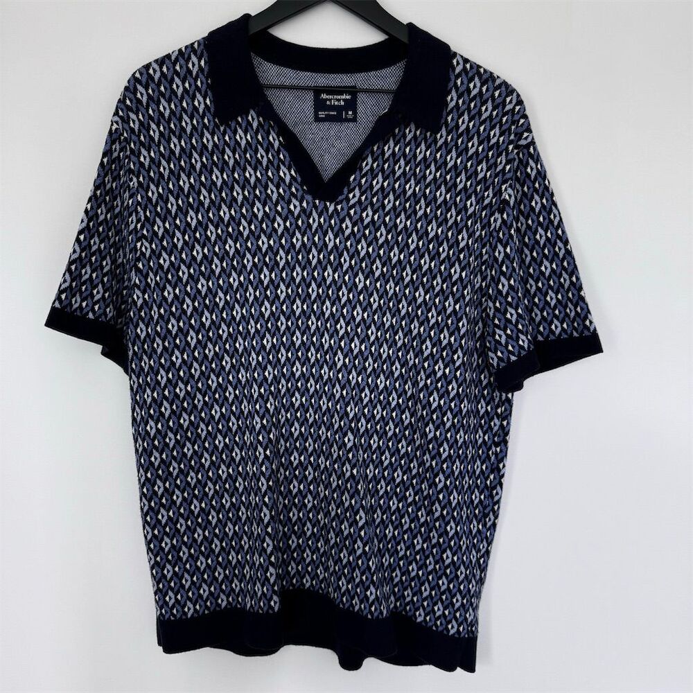 Abercrombie & Fitch Men's Abstract Jacquard Polo Sweater Navy Combo M